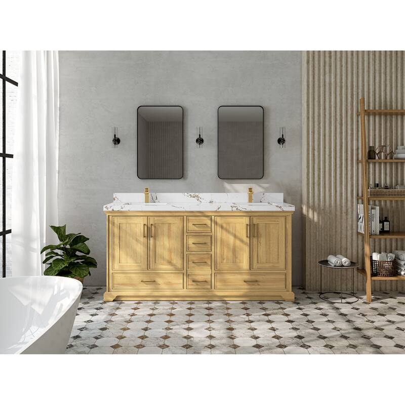 Willow Collections 72 in. W x 22 in. D Charlotte Teak Double Sink Bathroom Solid Teak Vanity with Countertop