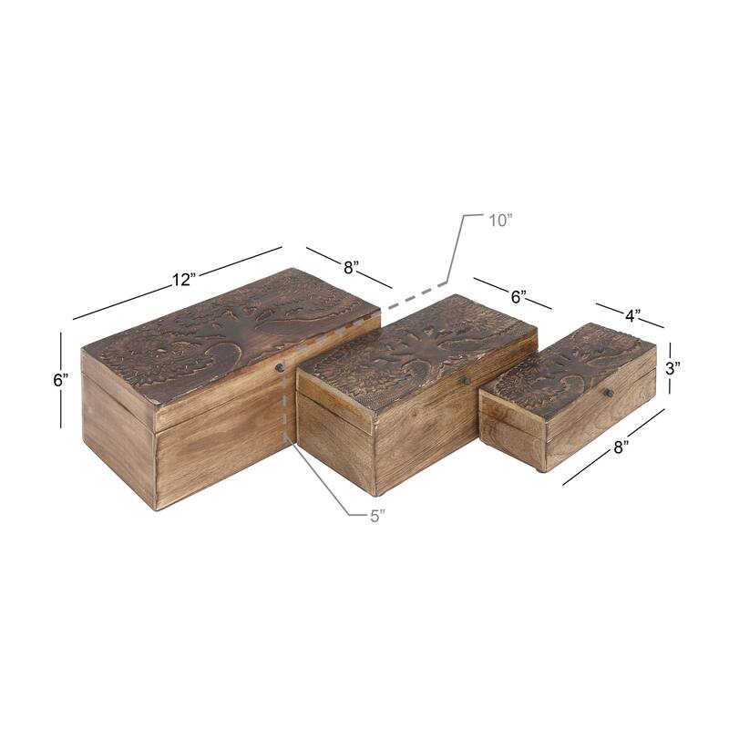 Wood Handmade Box with Hinged Lid (Set of 3)