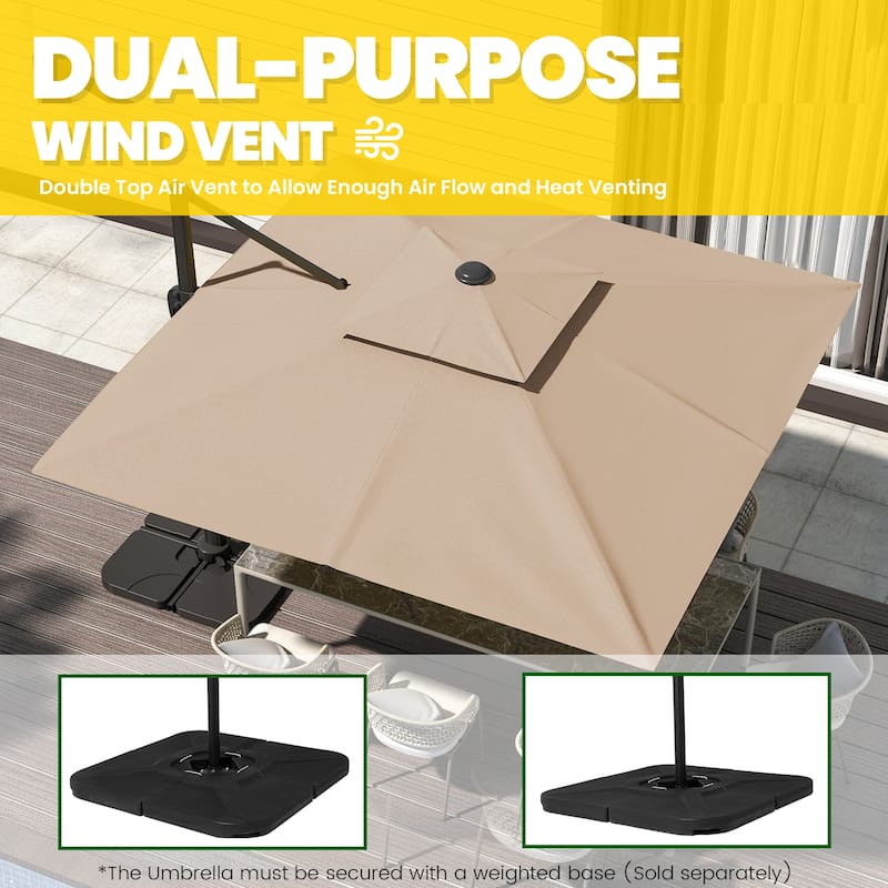 12ft×12ft Square Double Top Outdoor Offset Umbrella Cantilever Patio Umbrella With 360 Degree Rotation