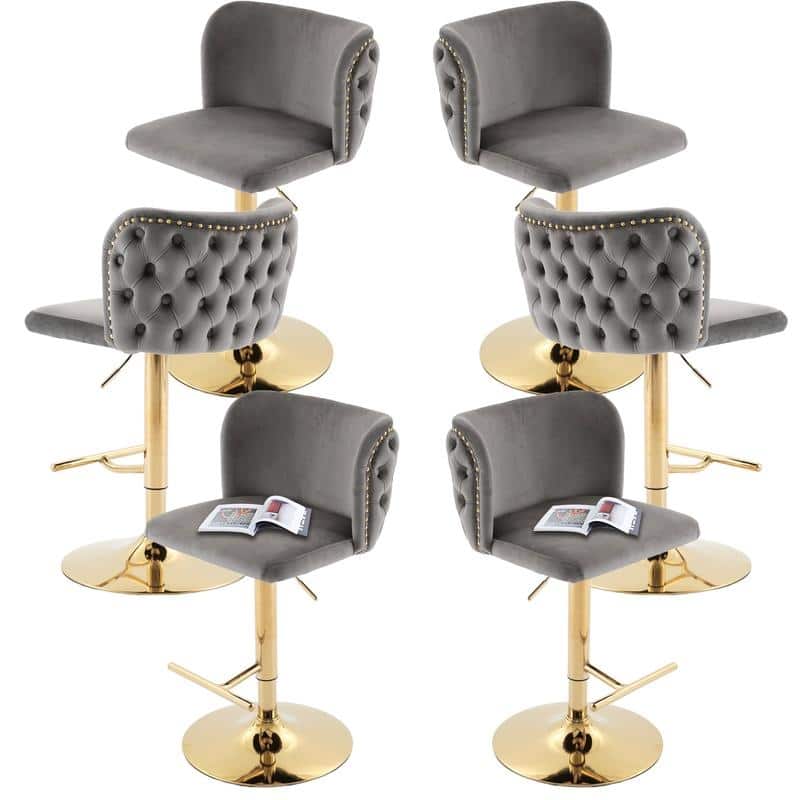 Modern Upholstered Swivel Adjusatble Height Leather Barstools Set of 6
