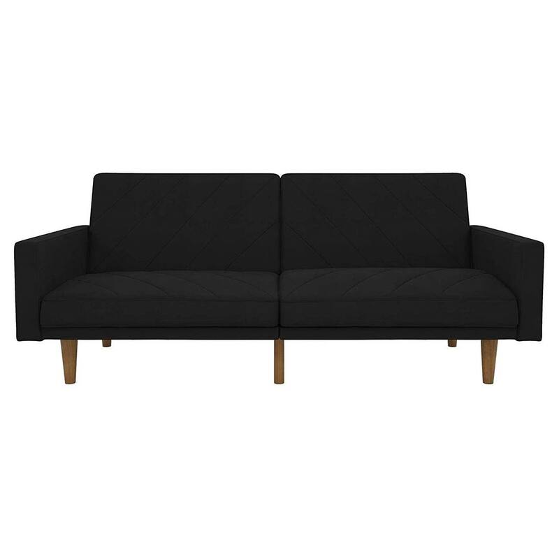 Black Mid-Century Modern Linen Upholstered Sofa Bed with Classic Wood Legs - 78.5L x 32W x 33.5H in.