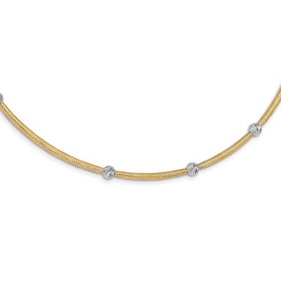 Curata 14k Two tone Gold Textured Bead Mesh Necklace, 17.75"