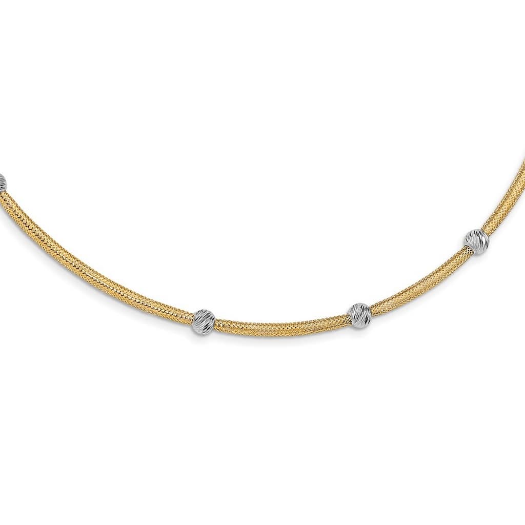 Curata 14k Two tone Gold Textured Bead Mesh Necklace, 17.75"