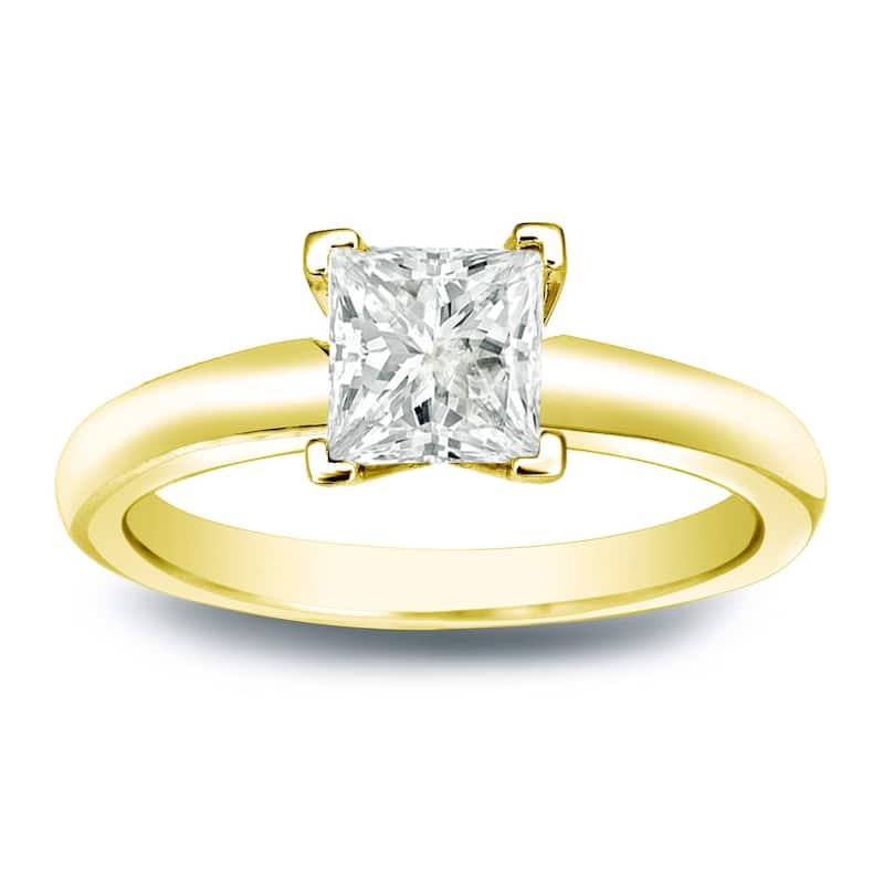 Auriya 14k Gold 1/4ctw Princess-cut Solitaire Diamond Engagement Ring (J-K, I1-I2) - Yellow - 4