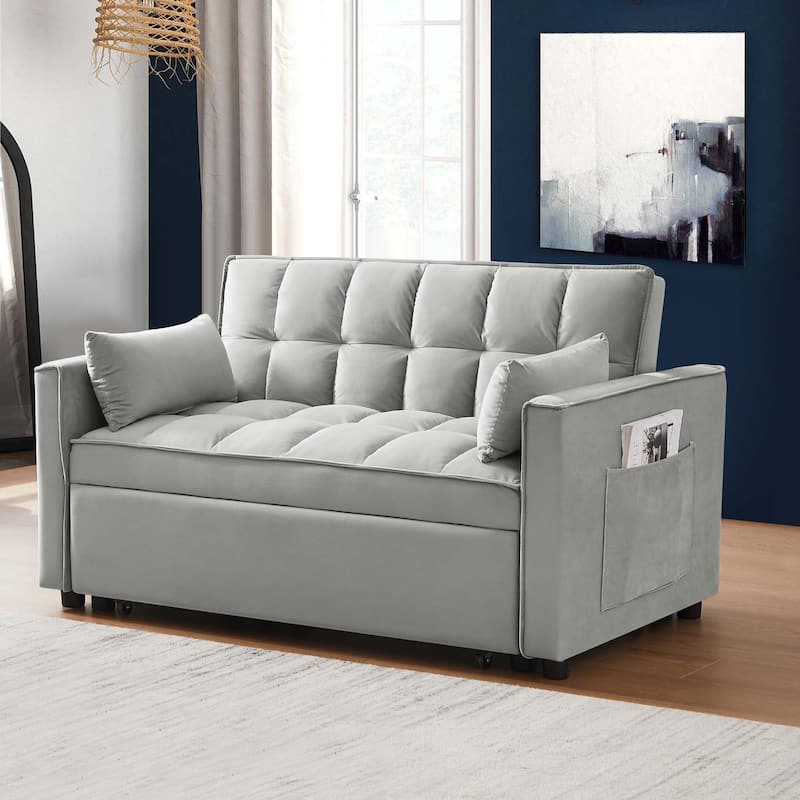 Aukfa Velvet Convertible Sleeper Sofa Loveseat with Side Pocket