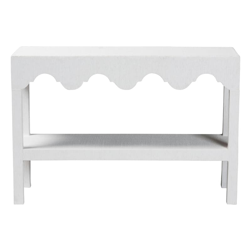 Nolan Natural Grasscloth Console Table - Two-Tier Entryway Table with Scalloped Apron, Modern Coastal Accent Table