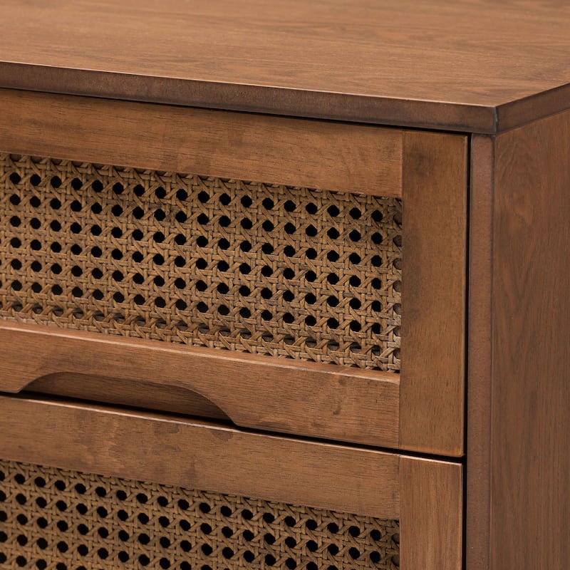 Barrett Mid-Century Modern Wood and Synthetic Rattan Nightstand