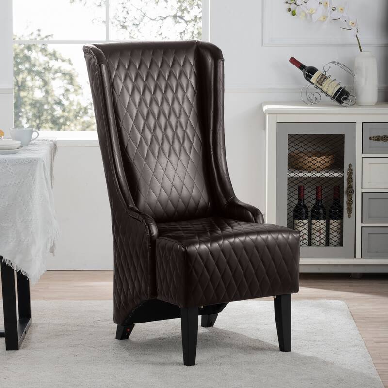 23.03" Wide Faux Leather High-Back Accent Chair, Comfy High Wingback Chair, Living Room Chair with Soft Padded & Wooden Legs