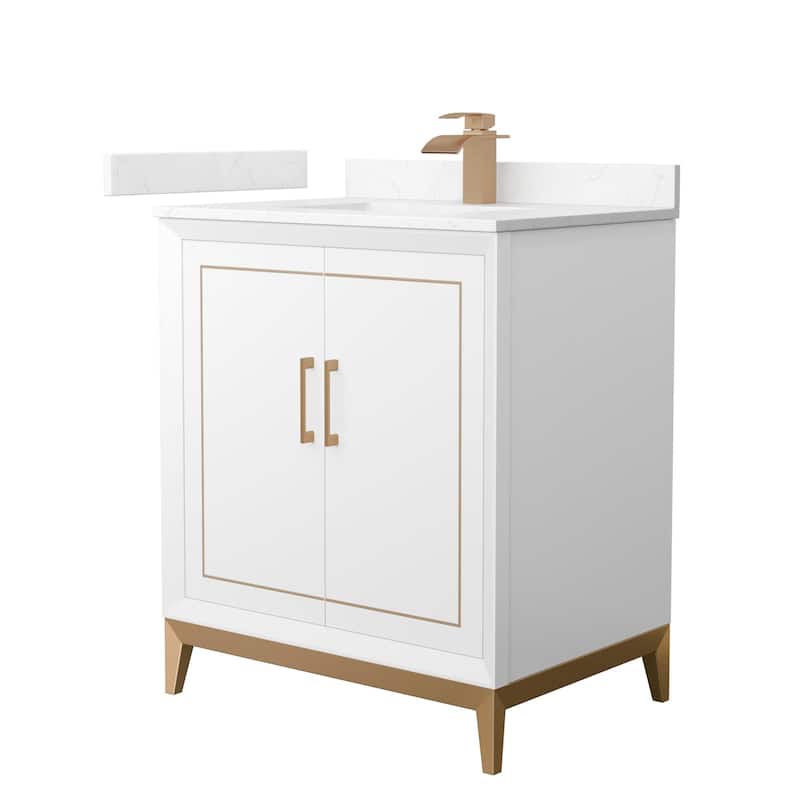 Wyndham Collection WCH515130S-VCA-UNSMXX Marlena 30" Free Standing - White / Carrara Cultured Marble Top / Satin Bronze - Painted