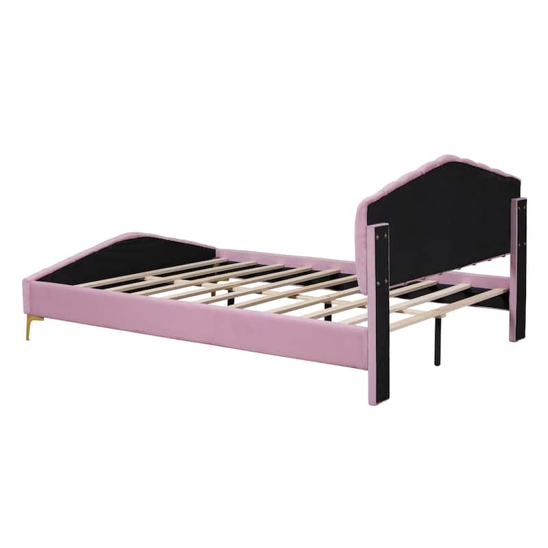 Queen Size Velvet Platform Bed with Thick Fabric