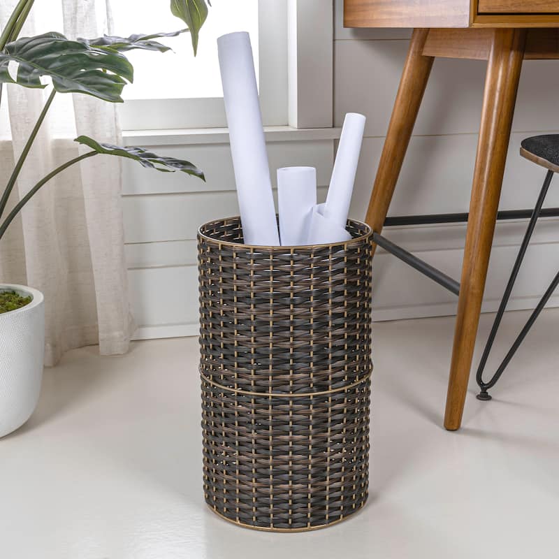 happimess Cecil Modern 4.13-Gallon Faux Wicker Cylinder Waste Basket