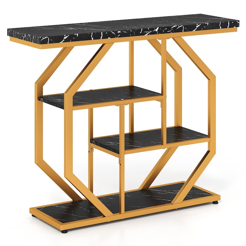 Gymax 40'' Console Table w/Storage Shelves Geometric Metal Frame for