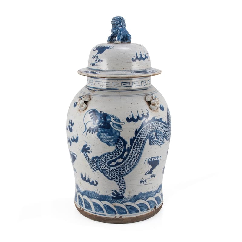 Vintage Temple Jar Dragon Motif - Large