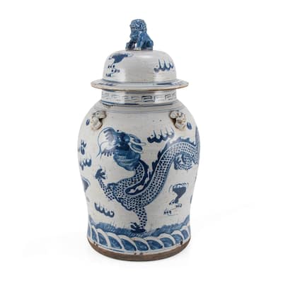Vintage Temple Jar Dragon Motif - Large