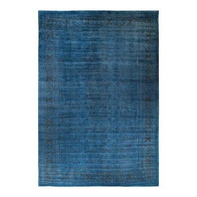 Overton Hand Knotted Wool Vintage Inspired Modern Contemporary Overdyed Blue Area Rug - 12' 2" x 17' 8"
