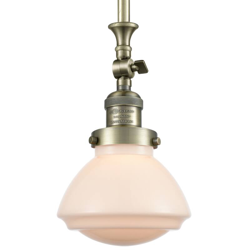Innovations Lighting Olean 7" Wide Mini Rod Hung Adjustable Pendant - Antique Brass / Matte White