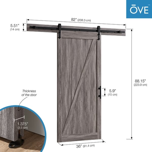 OVE Decors Cornwall Barn Door Kit in Textured Aged Wood with Included