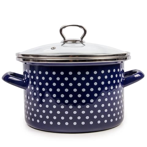 STP Goods Blue Polka Dot Enamel on Steel 5.3-quart Pot w/ Glass Lid