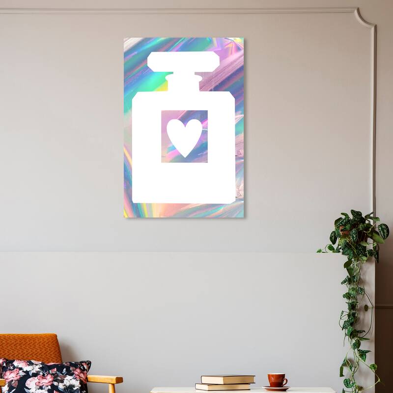 Wynwood Studio Canvas Fashion and Glam Holo Eau de Parfum Inverted White and Metallic Pink Glam Wall Art Canvas Print - 30 x 20