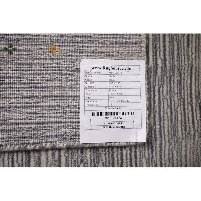 Silver Gray Striped Gabbeh Square Area Rug Handmade Wool Carpet - 9'7"x 9'7"