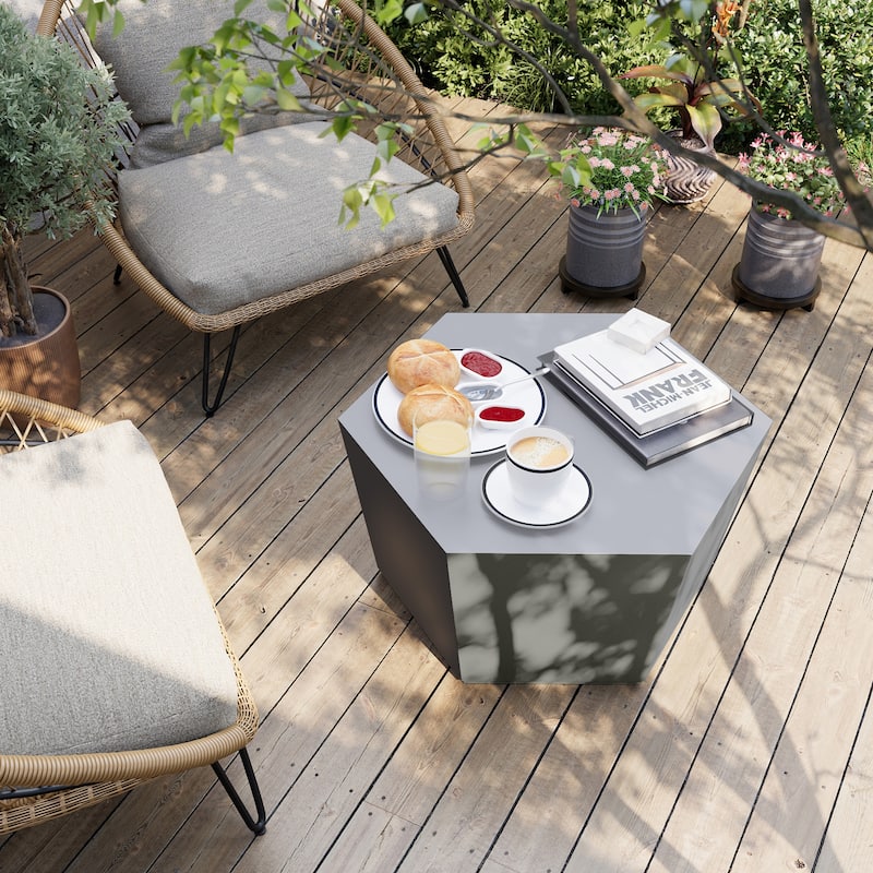 Patio Watcher 28 Inches Hexagonal Concrete Side Table for Indoor and Outdoor Use - 28" x 28" - Dark Gray
