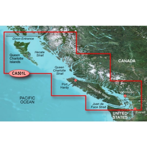 Garmin BlueChart g3 Vision VCA501L (SD Card) Puget Sound-Dixon Entrance Digital Map - Blue