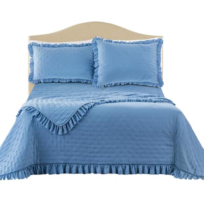 Textured Design Ruffled Border Solid Color Quilt