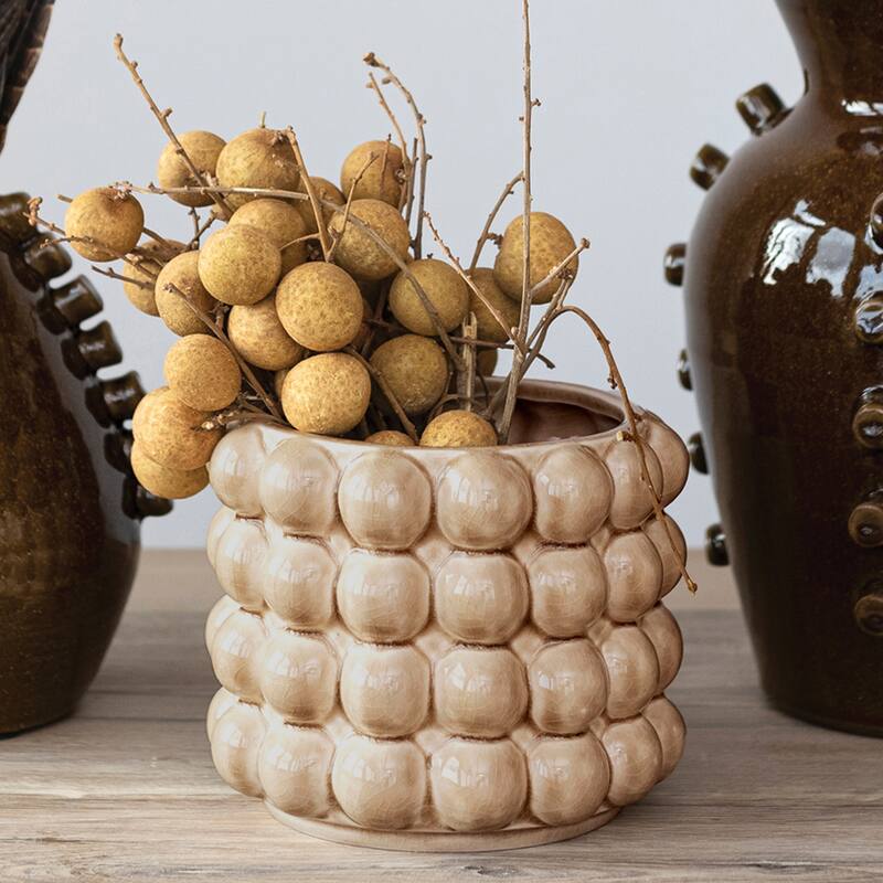 Stoneware Planter with Raised Dots - 5.9"L x 5.9"W x 4.9"H