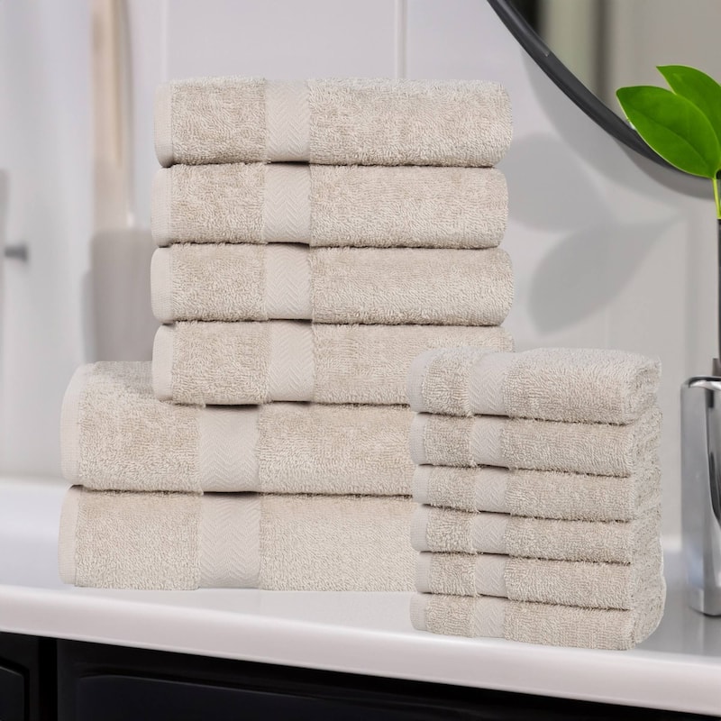 Superior Franklin Cotton Lightweight 12-Piece Assorted Towel Set - Stone