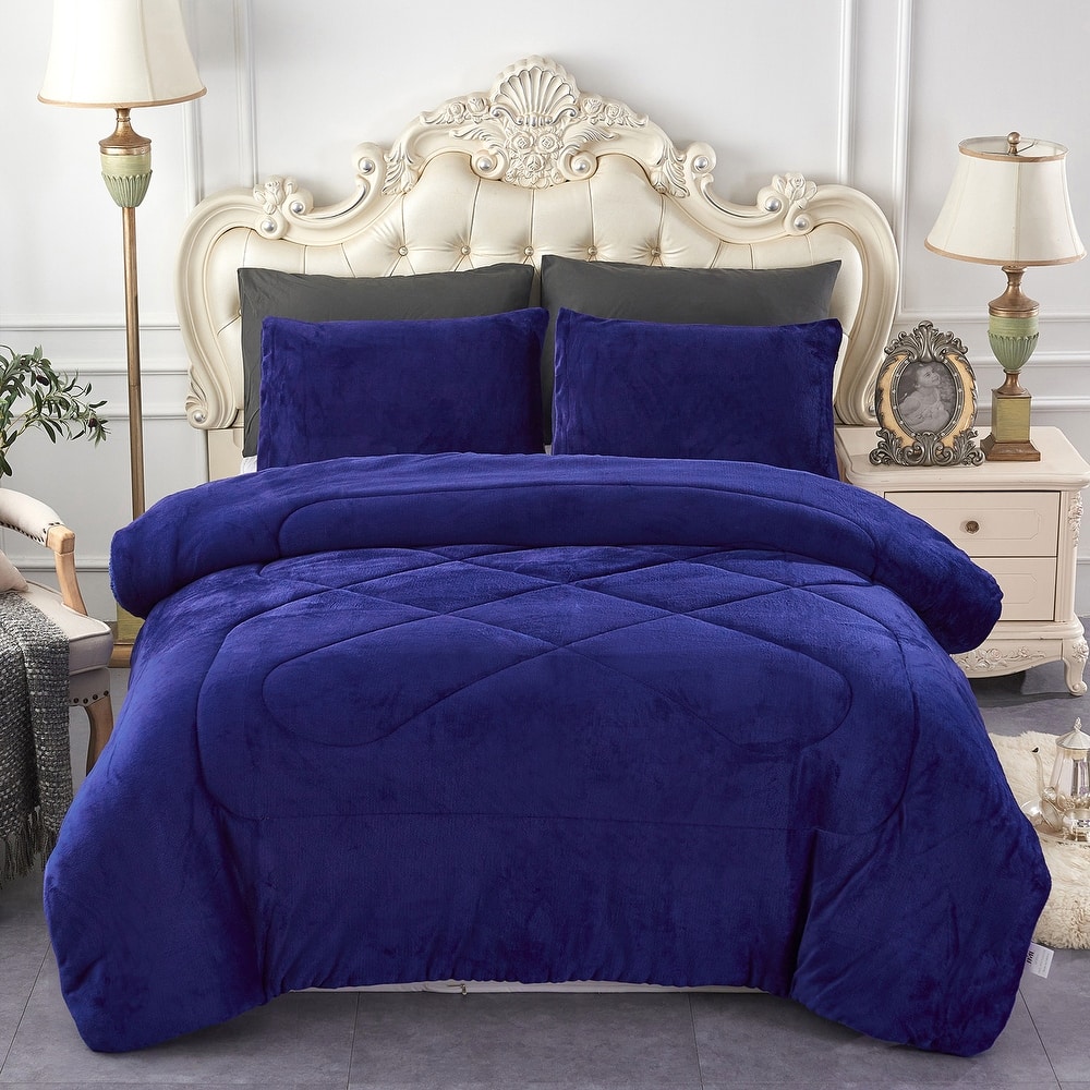 3 Piece Sherpa Plush Micro Suede Comforter Set