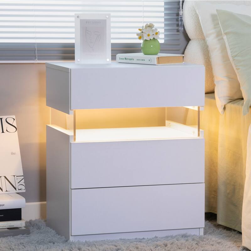 LED Nightstands 3 Drawer Dresser for Bedroom End Table with Acrylic Board LED Bedside Tables for Bedroom Living Room
