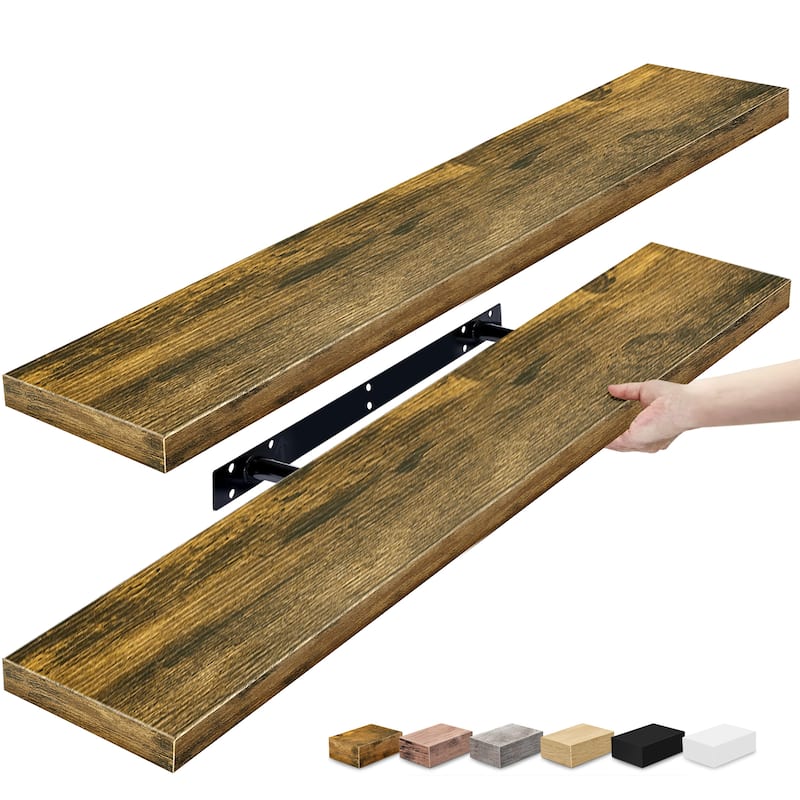Sorbus Long Floating Shelves for Wall Set of 2 - 35"L x 9"W x 1.5"H - Walnut