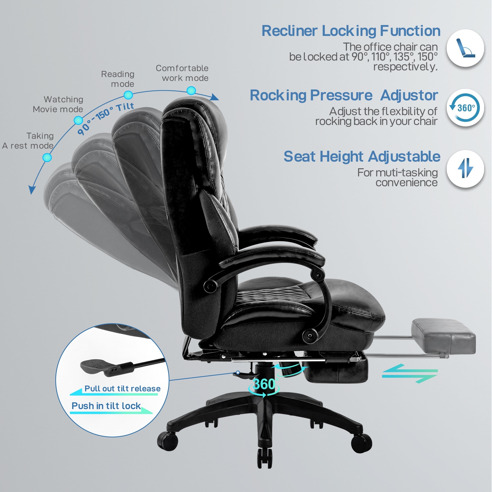 Gymax Faux Leather High Back Reclining Office Chair Ergonomic