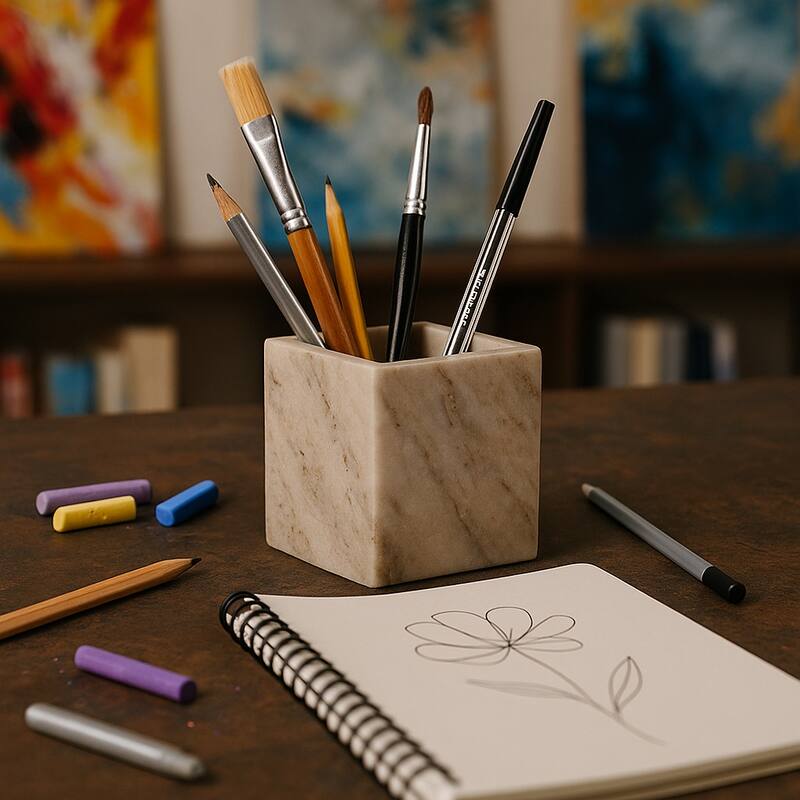 Marble Stone Storage Sculpted Design and Sleek Vertical Grooves - 4.0"