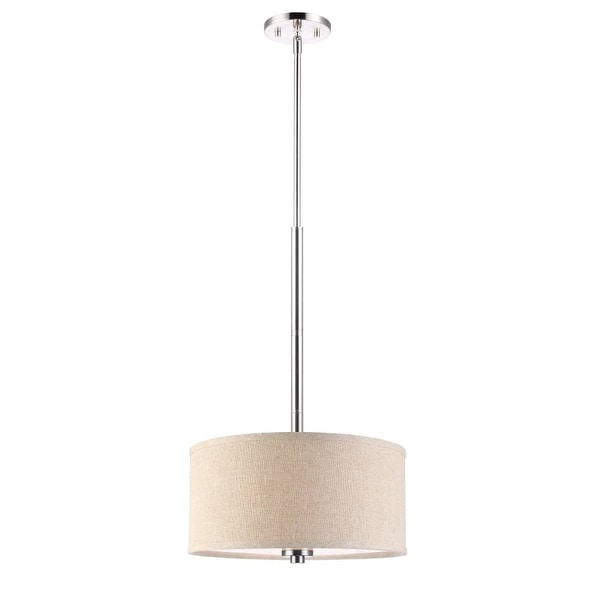 Woodbridge Lighting 13420STN-S11501 35" Height 3 Light Drum Pendant with Beige Shade and Satin Nickel Finish - satin nickel