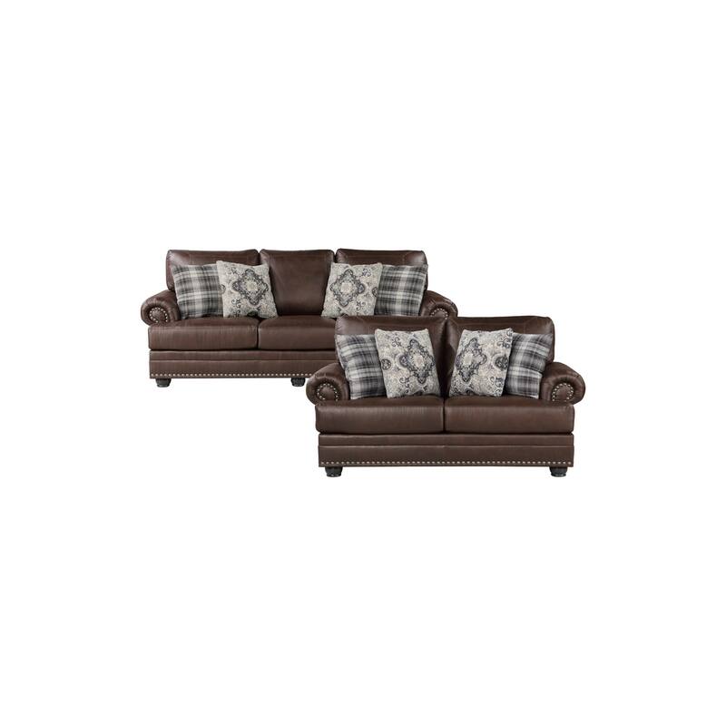 Faust Brown Faux Leather Living Room Set