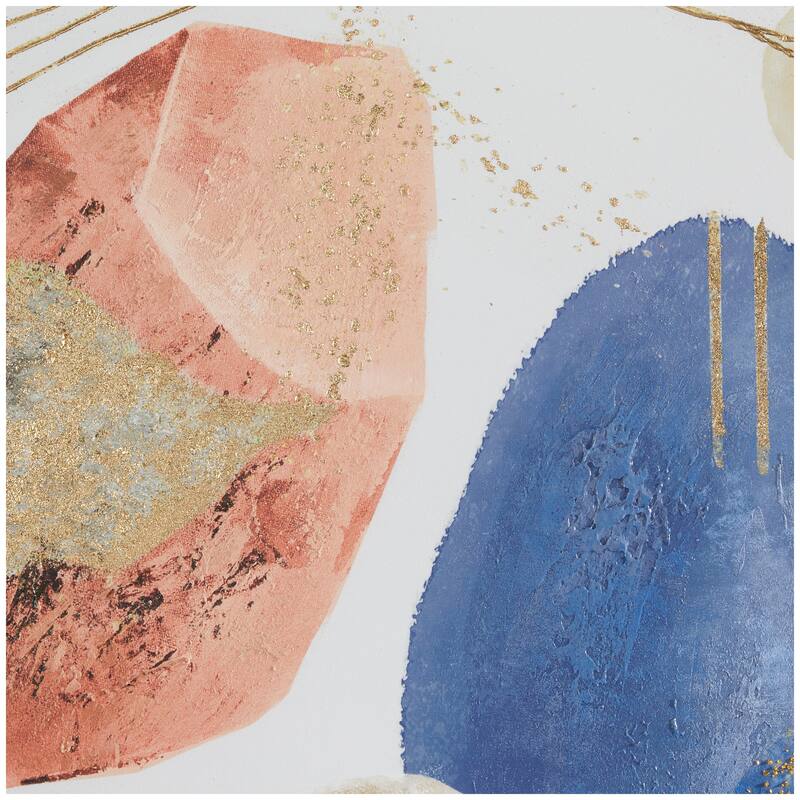 Multi Colored Canvas Handmade Overlapping Circle Abstract Framed Wall Art with Gold Frame and Gold Foil Detailing - Multi-Color