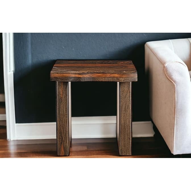 HomeRoots 23" Dark Brown And Brown Wood Solid Wood Square End Table - 21' X '23' X '21 - Brown - Wood