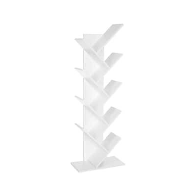 White Tree Bookshelf with 8-Tier Open Shelving and Space-Saving Design - 9.8”D x 19.7”W x 55.7”H