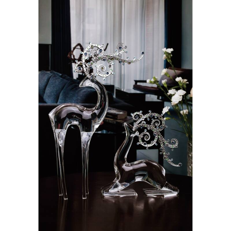 Deer with Jeweled Antler Christmas Decoration - 13.75" - Clear and Silver - Set of 4
