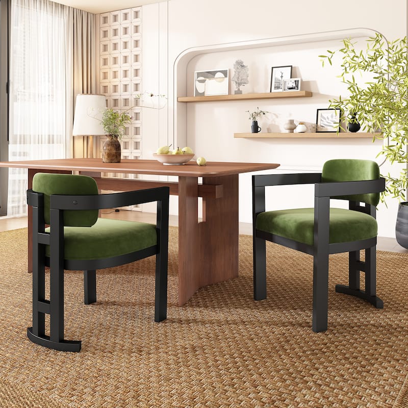 Christopher Knight Home - Evelyn Upholstered Rubberwood Dining Chairs for Stylish and Comfortable Dining Spaces (Set of 2) - Green+Black