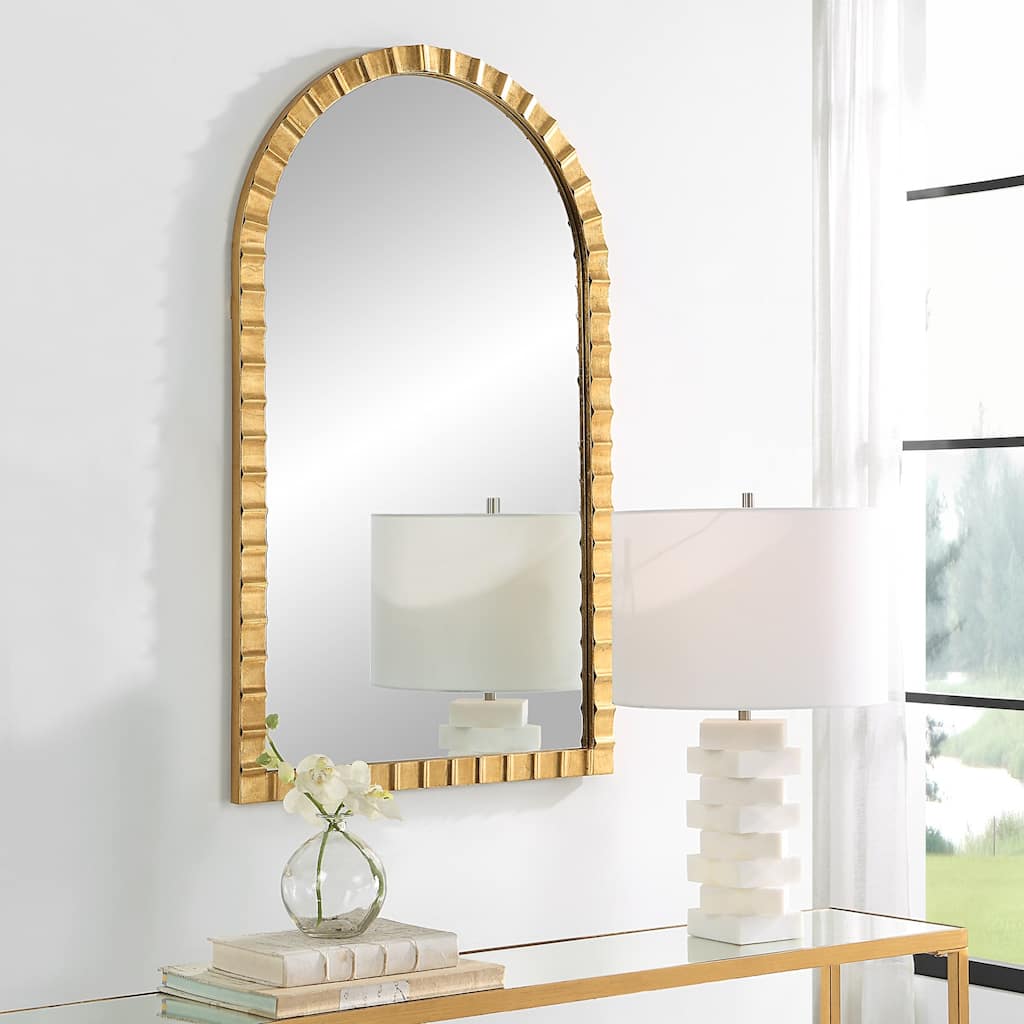 Arch Framed Wall Mirror with Raised Ridges - 38.75” - Gold