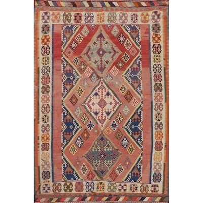 Kilim Qashqai Persian Vintage Rug Flatweave Reversible Wool Carpet - 5'3"x 7'9"