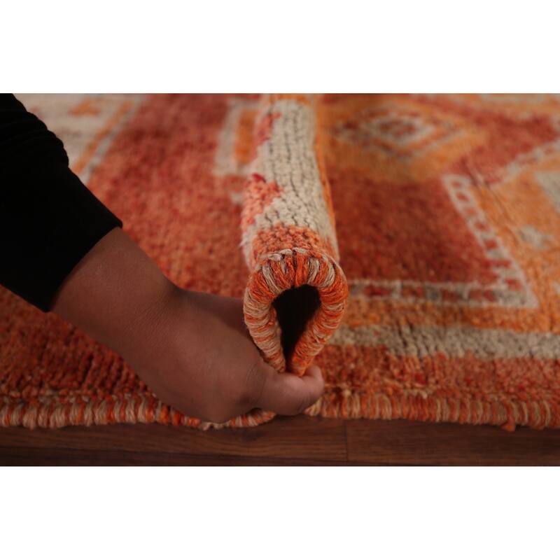 Handmade Orange Geometric Oushak Turkish Vintage Runner Rug - 3'3"x 9'4"