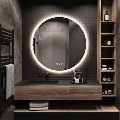Round Frameless Wall Mount Anti Fog LED Light Bathroom Vanity Mirror