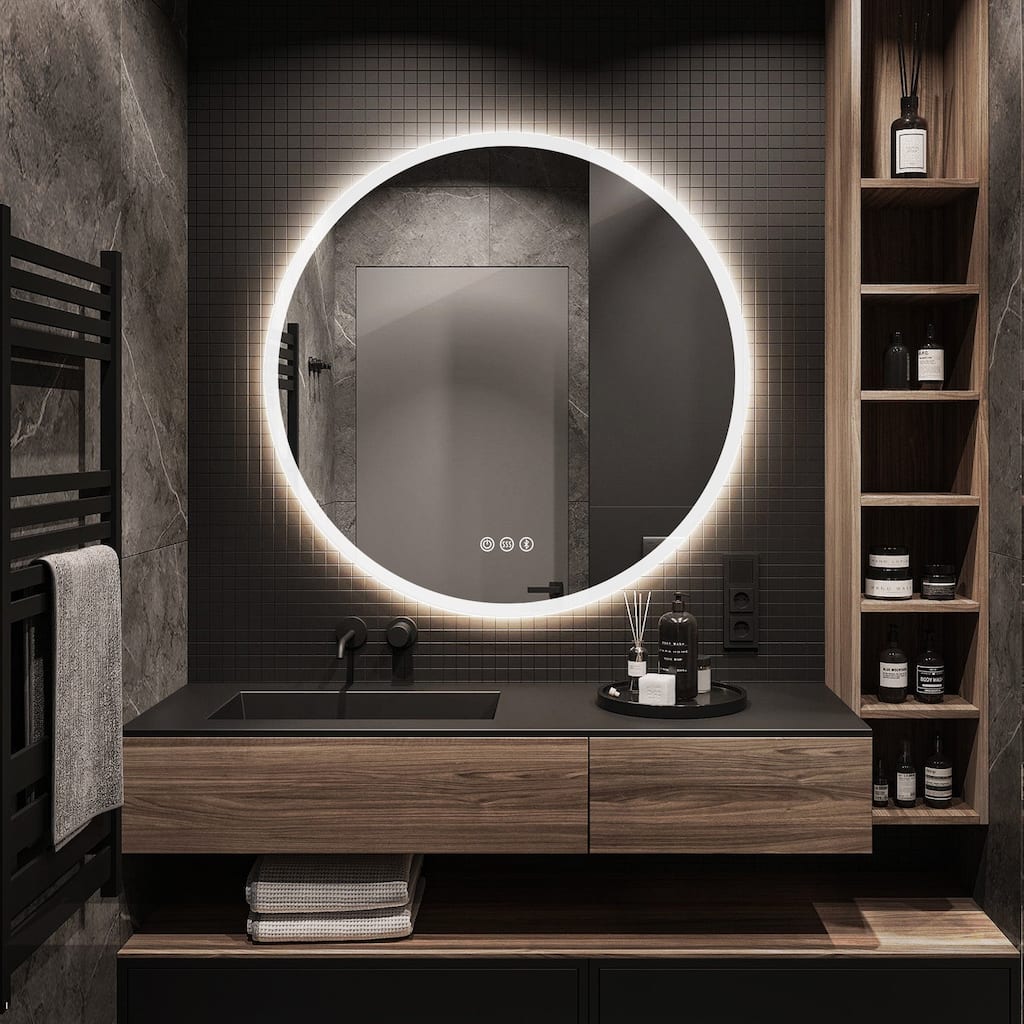 Round Frameless Wall Mount Anti Fog LED Light Bathroom Vanity Mirror