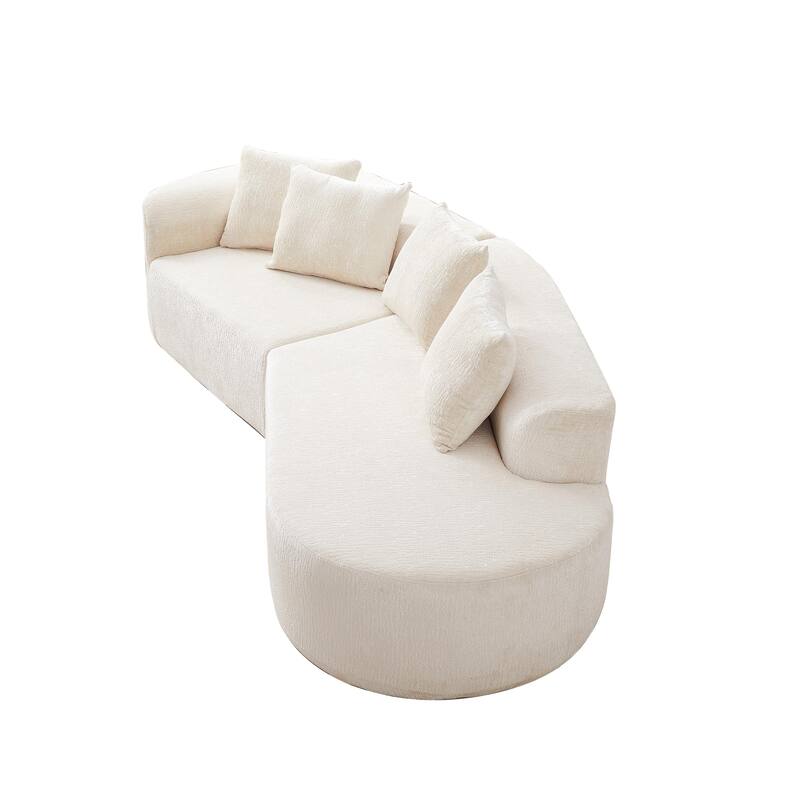 Curved Loveseat Sofa Chenille 4-Seat Cloud Couch with 4 Pillows