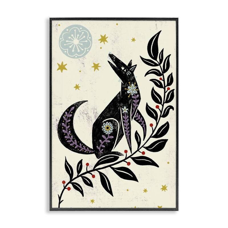 Stupell Howling Winter Wolf Framed Giclee Art Design By Hannah Moren - 16 x 24 - Black