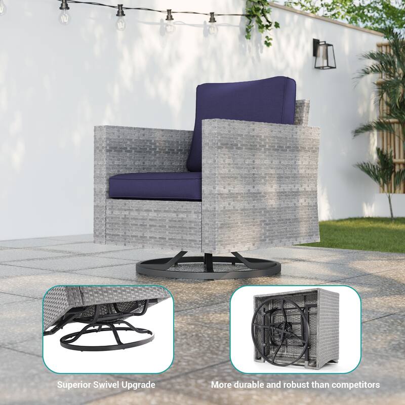 BONOSUKI 6Pcs Patio Swivel Rocking Sofa Set Brown Rattan w/Side Table