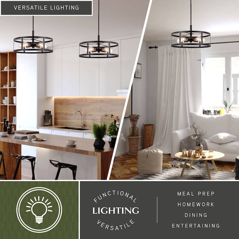 Akron 5L Oil Rubbed Bronze Drum Cage Farmhouse Pendant Light - 20-in W x 16.75-in H x 20-in D
